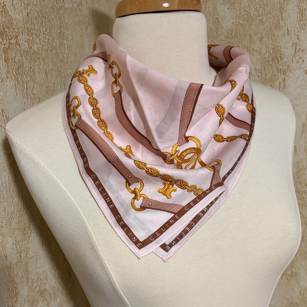 Celine Light Pink Scarf with Gold and Brown Chain Design
